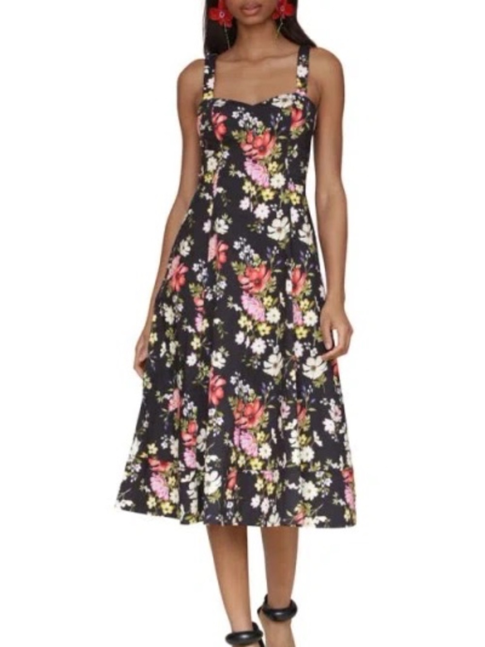 AVEC LES FILLES Floral Fit & Flare Dress In Black Flower Press